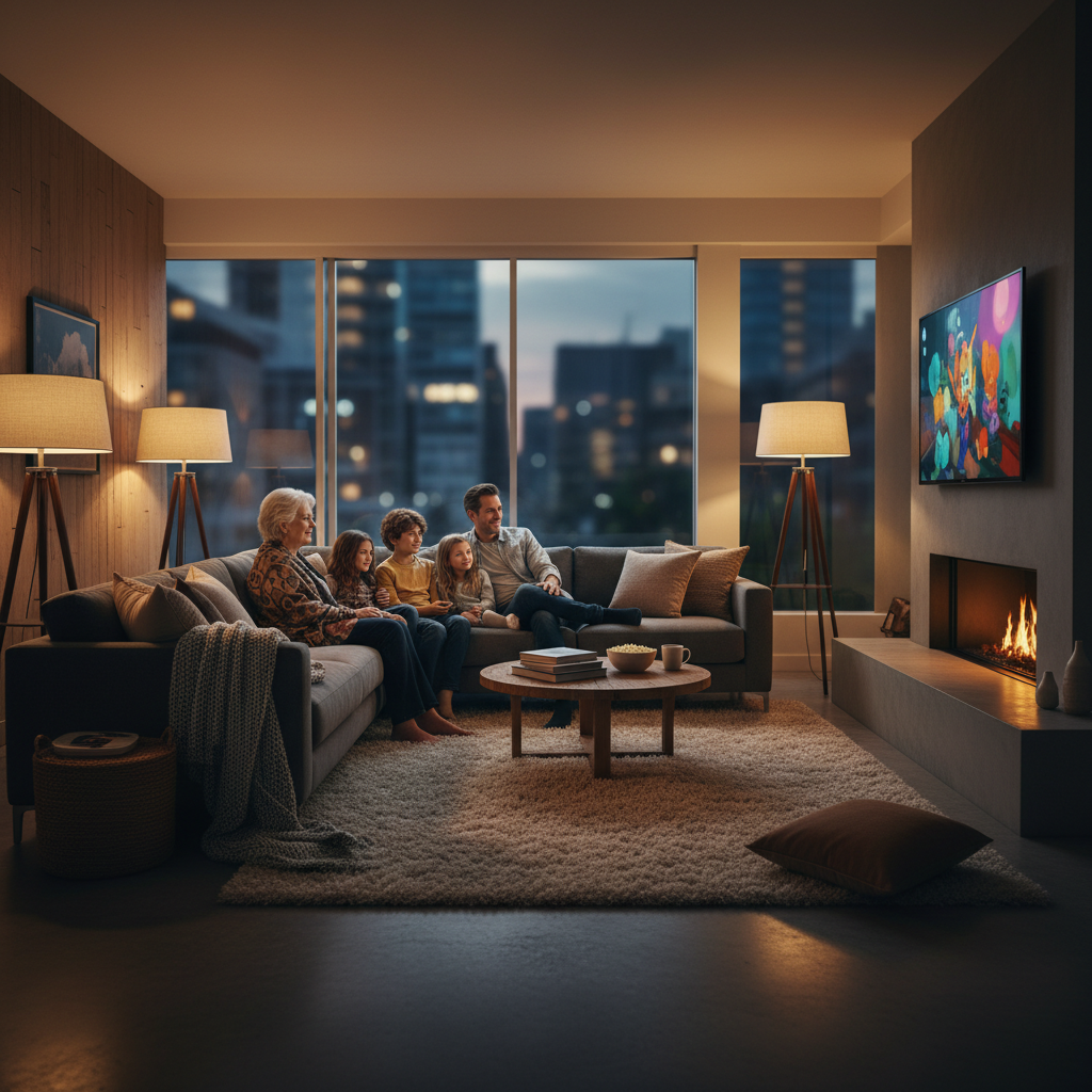 Family enjoying entertainment through reliable IPTV subscription services at home