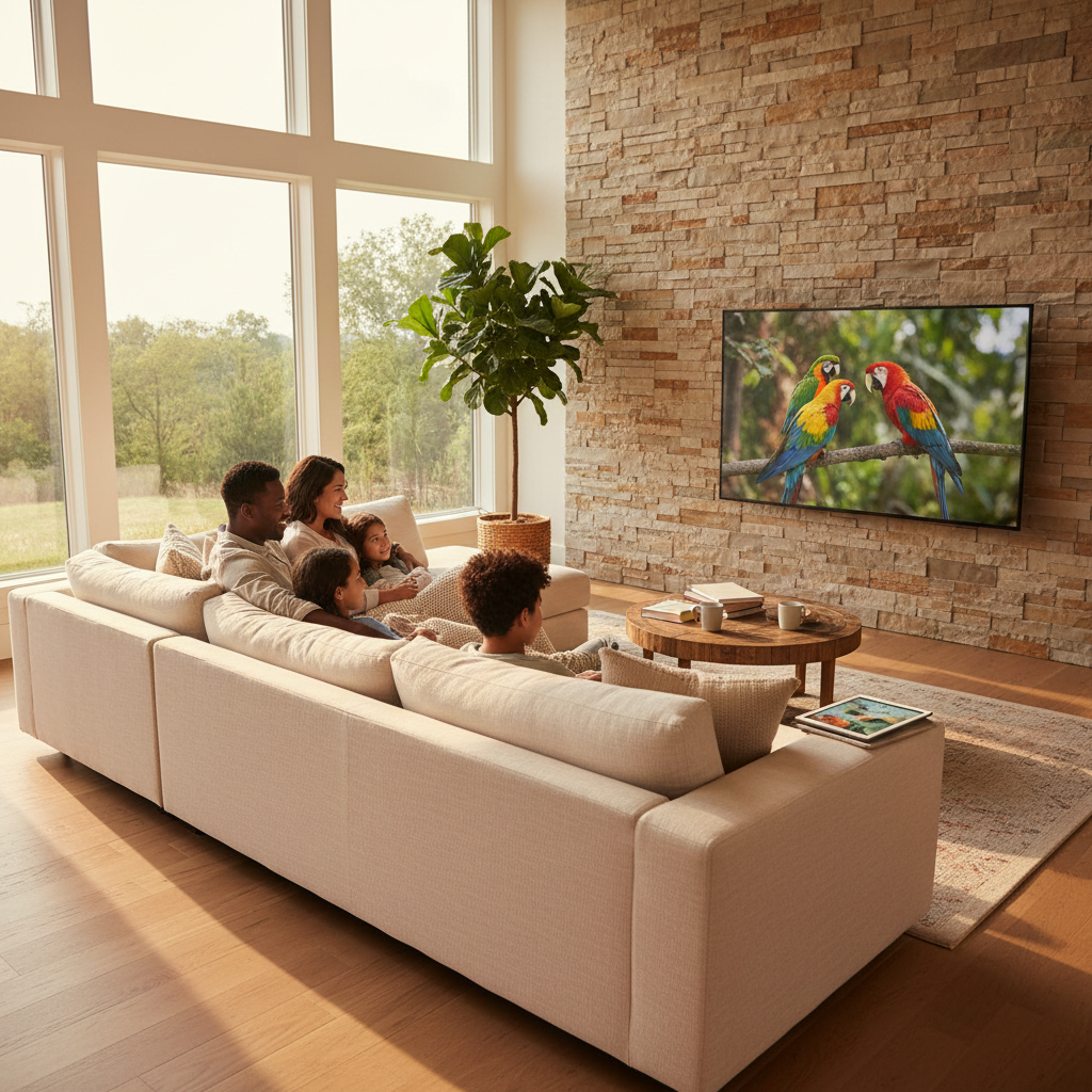 Family watching IPTV subscription content together after free trial