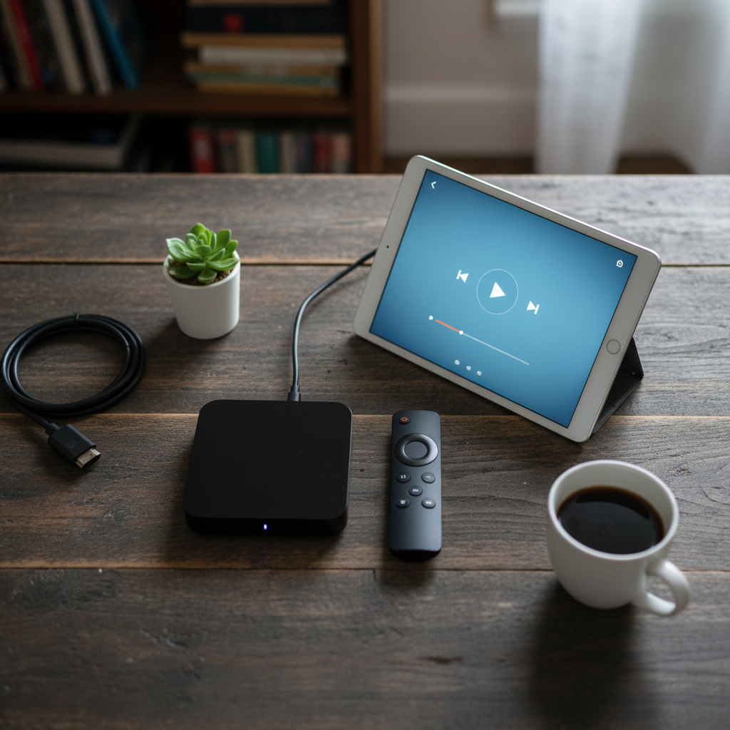 Android TV streaming device and remote for IPTV player app selection