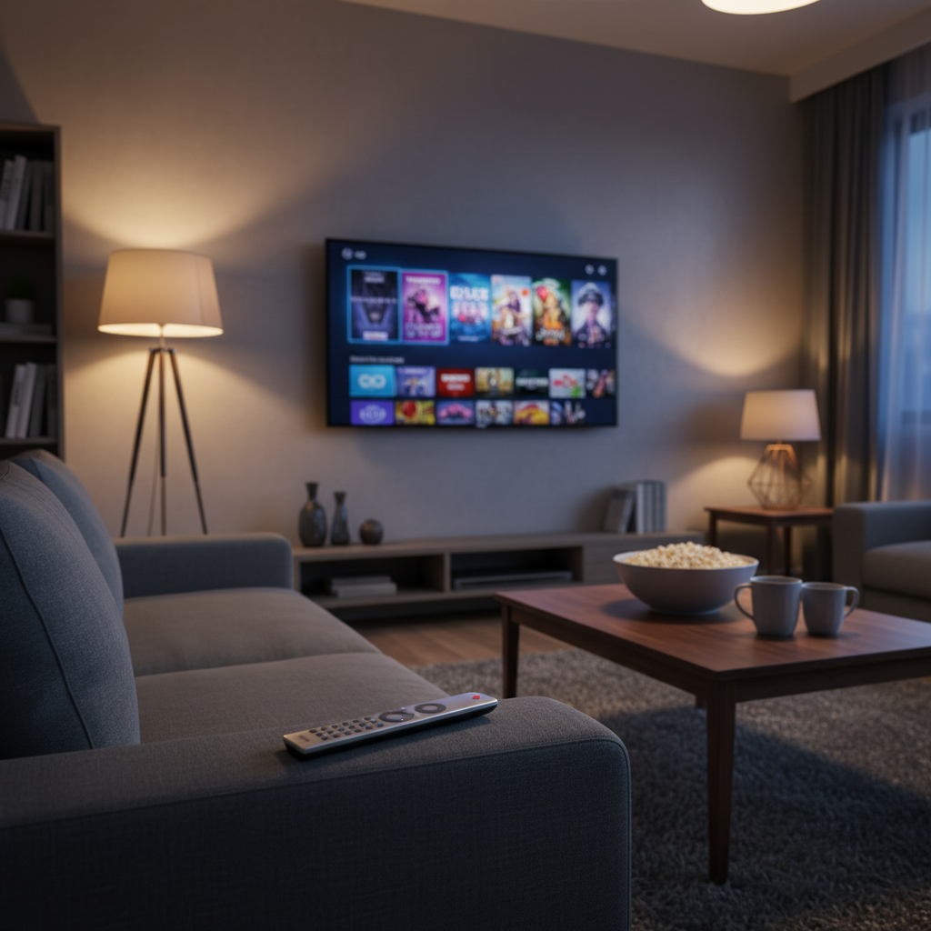 Cozy living room setup showcasing the best IPTV player apps on smart TV