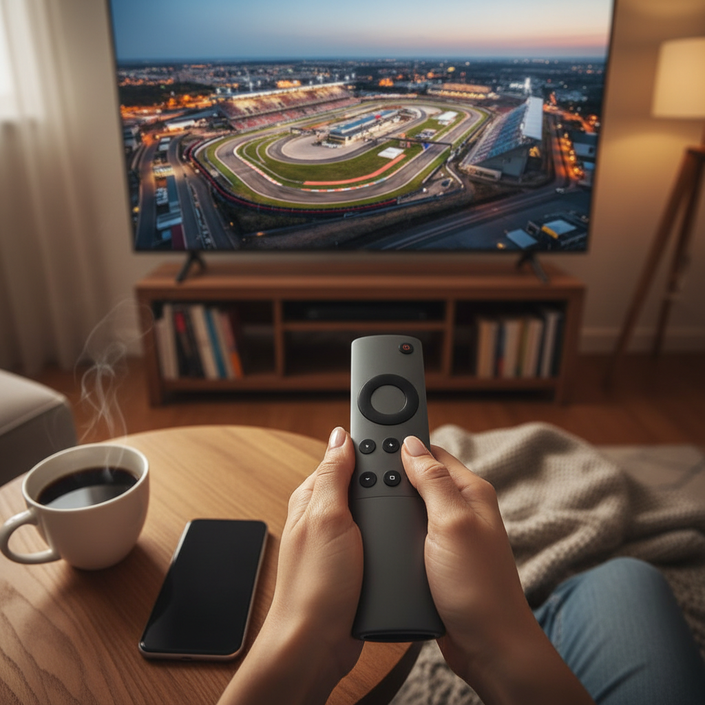 Person setting up a device to watch F1 without cable at home