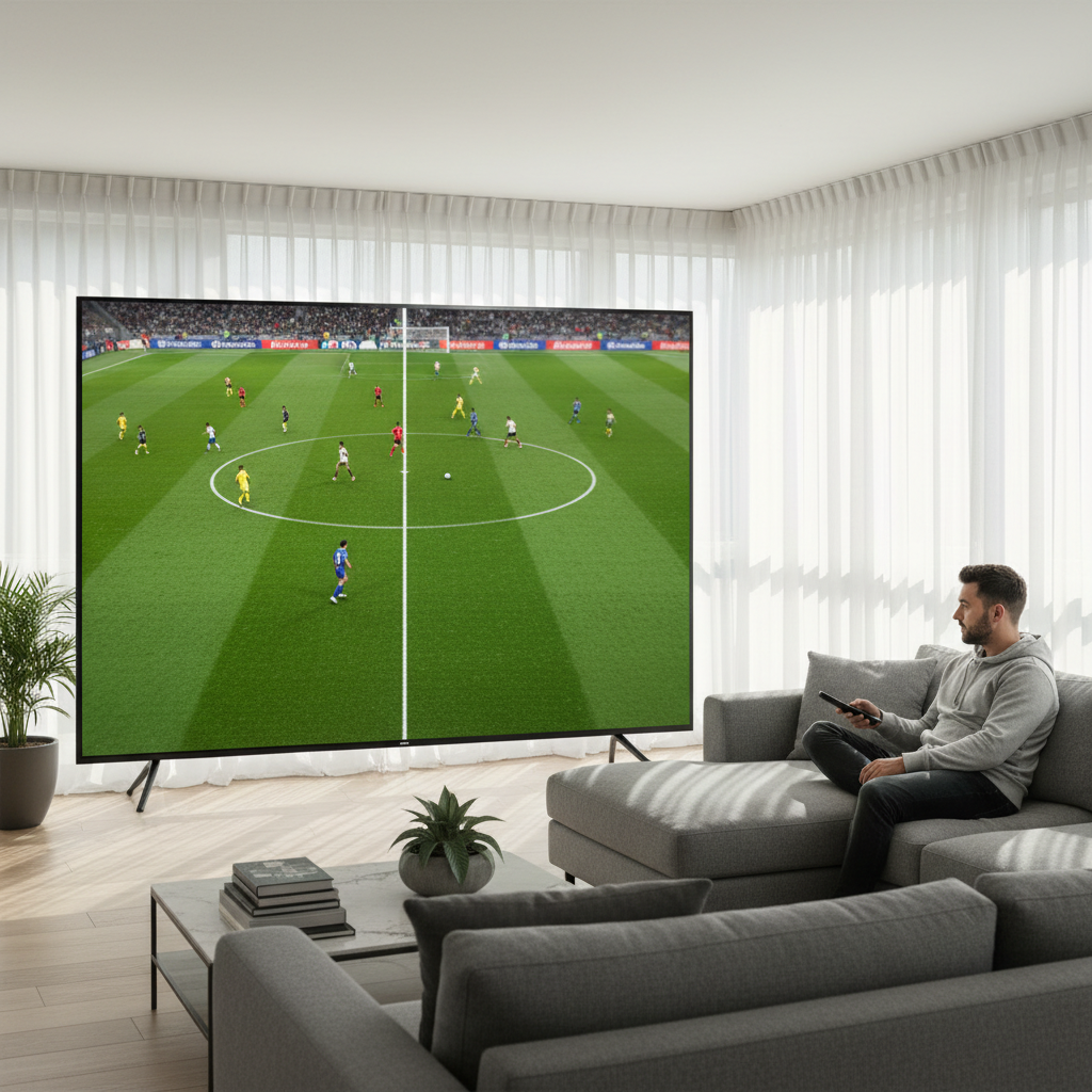 Man evaluating picture quality and reliability on a smart TV at home