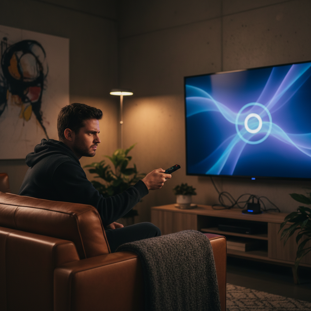 Man troubleshooting common IPTV Firestick buffering and connection problems at home