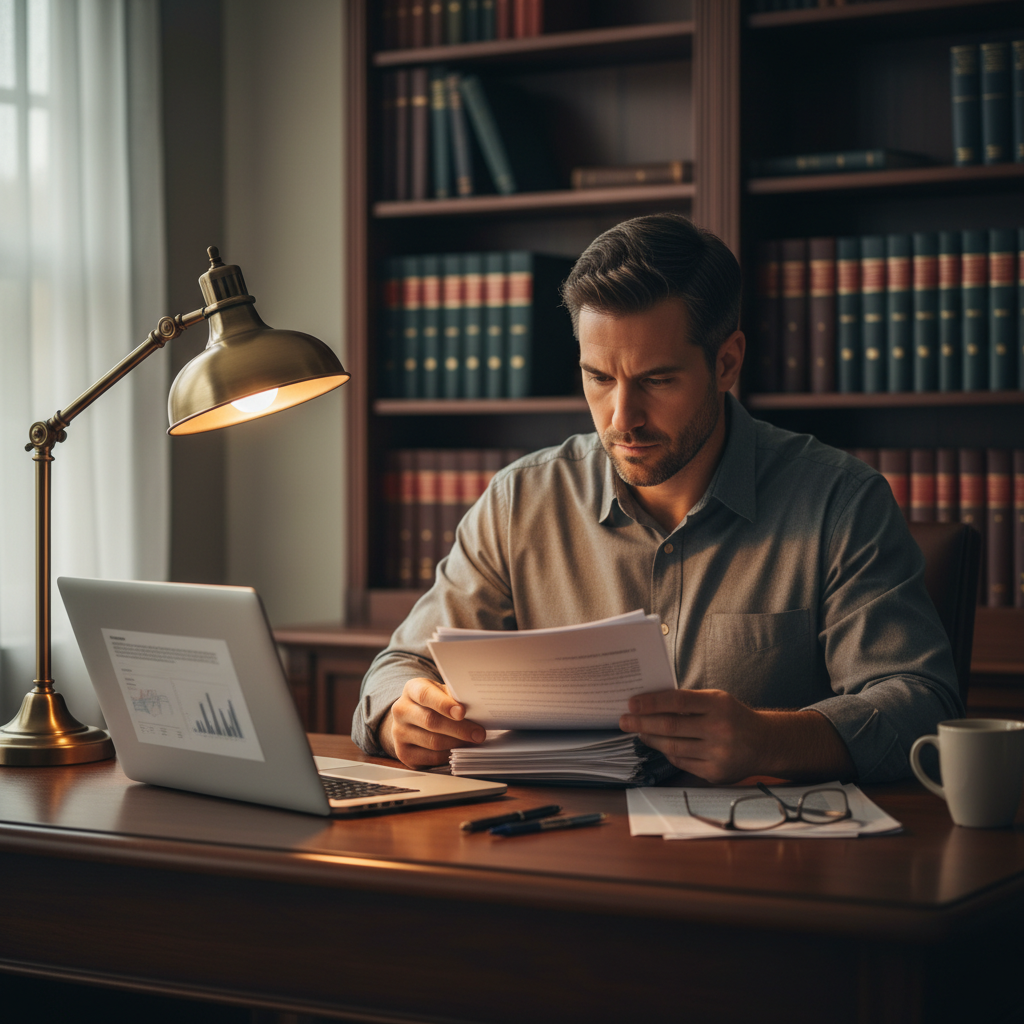 Man reviewing legal information before deciding to buy IPTV