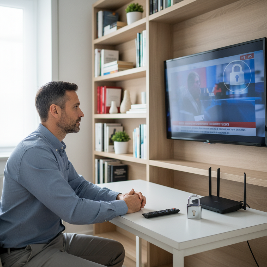 Man reviewing legal and safe IPTV streaming setup at home