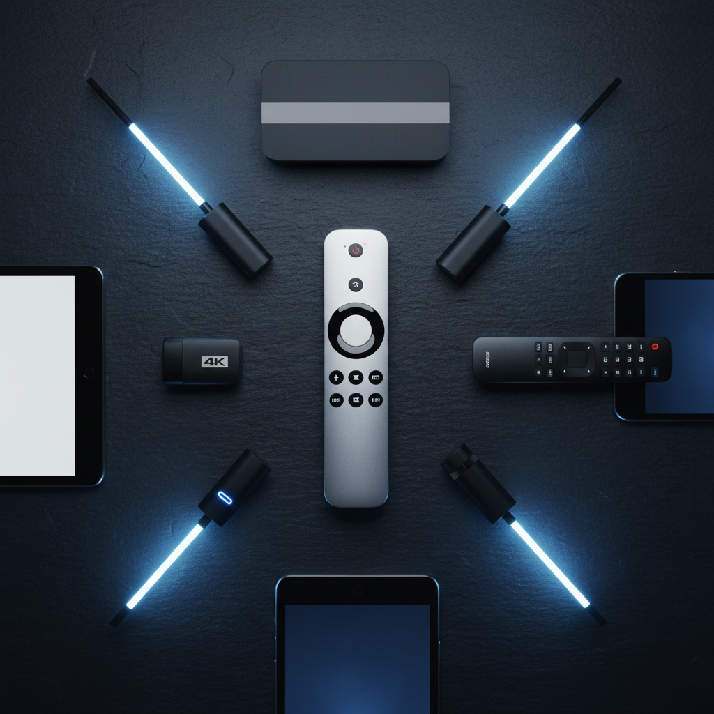 Multiple streaming devices representing IPTV provider options in the USA