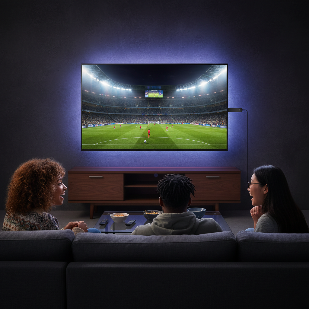 Friends watching IPTV player app on Samsung TV via streaming device