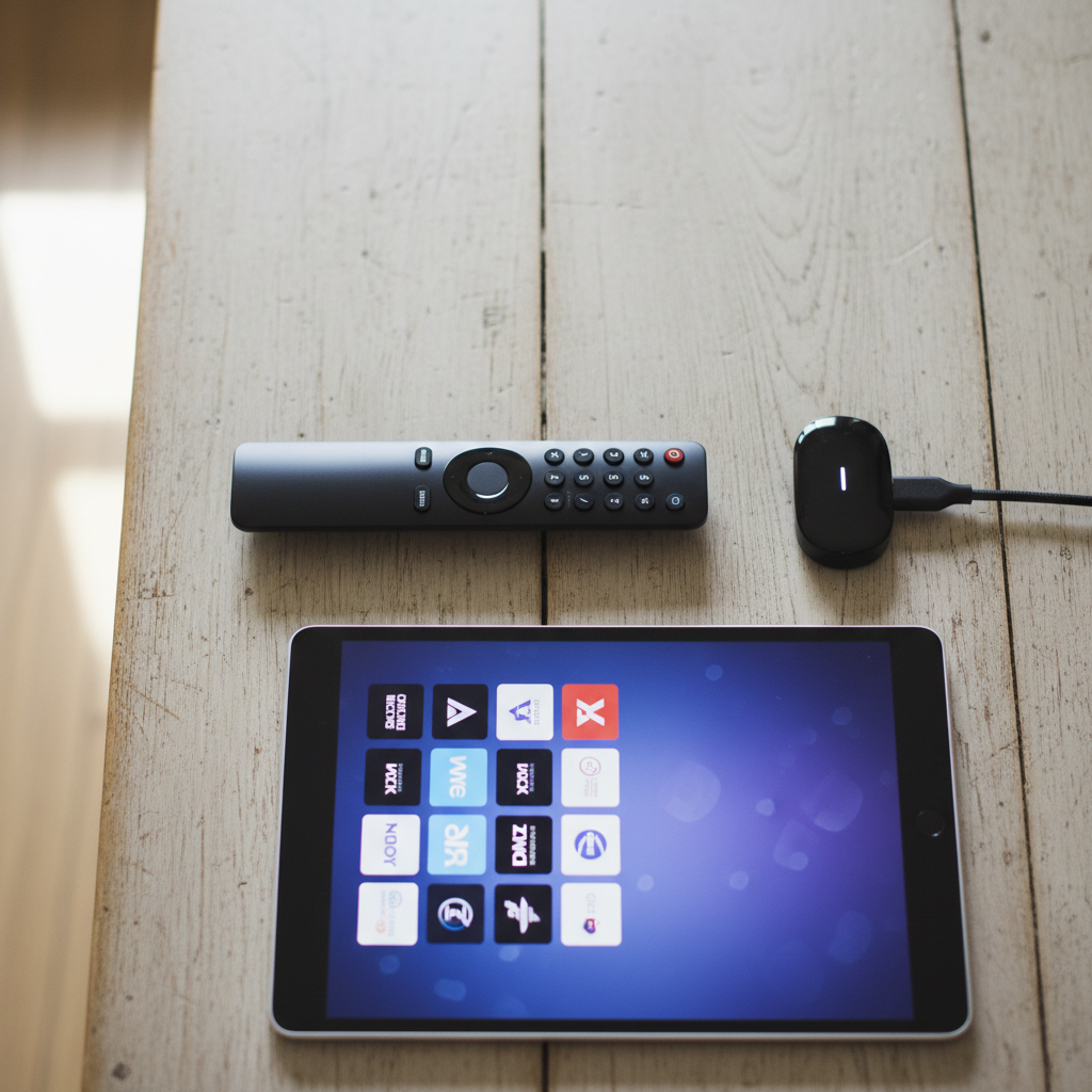 Streaming devices and remote for choosing an IPTV player app on Roku TV
