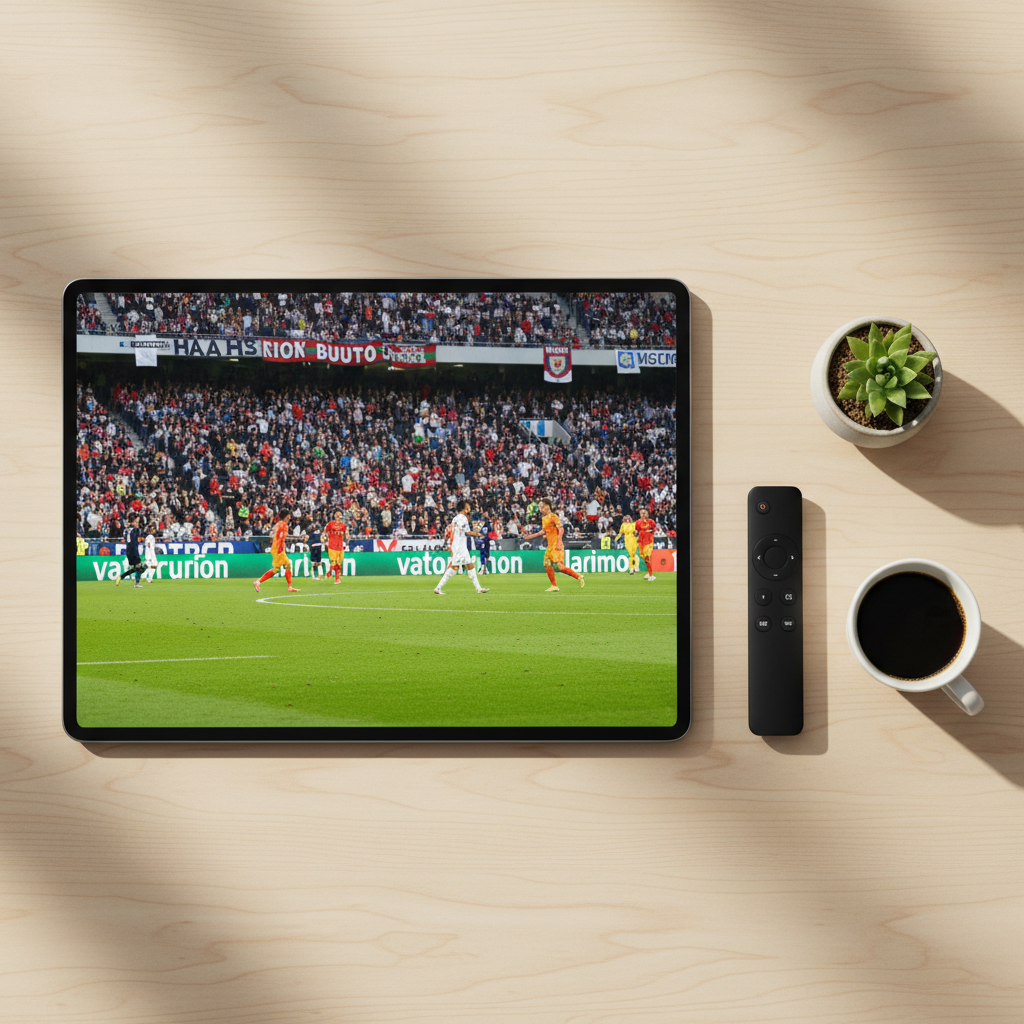 Tablet showing live sports stream highlighting IPTV Smarters Pro key features