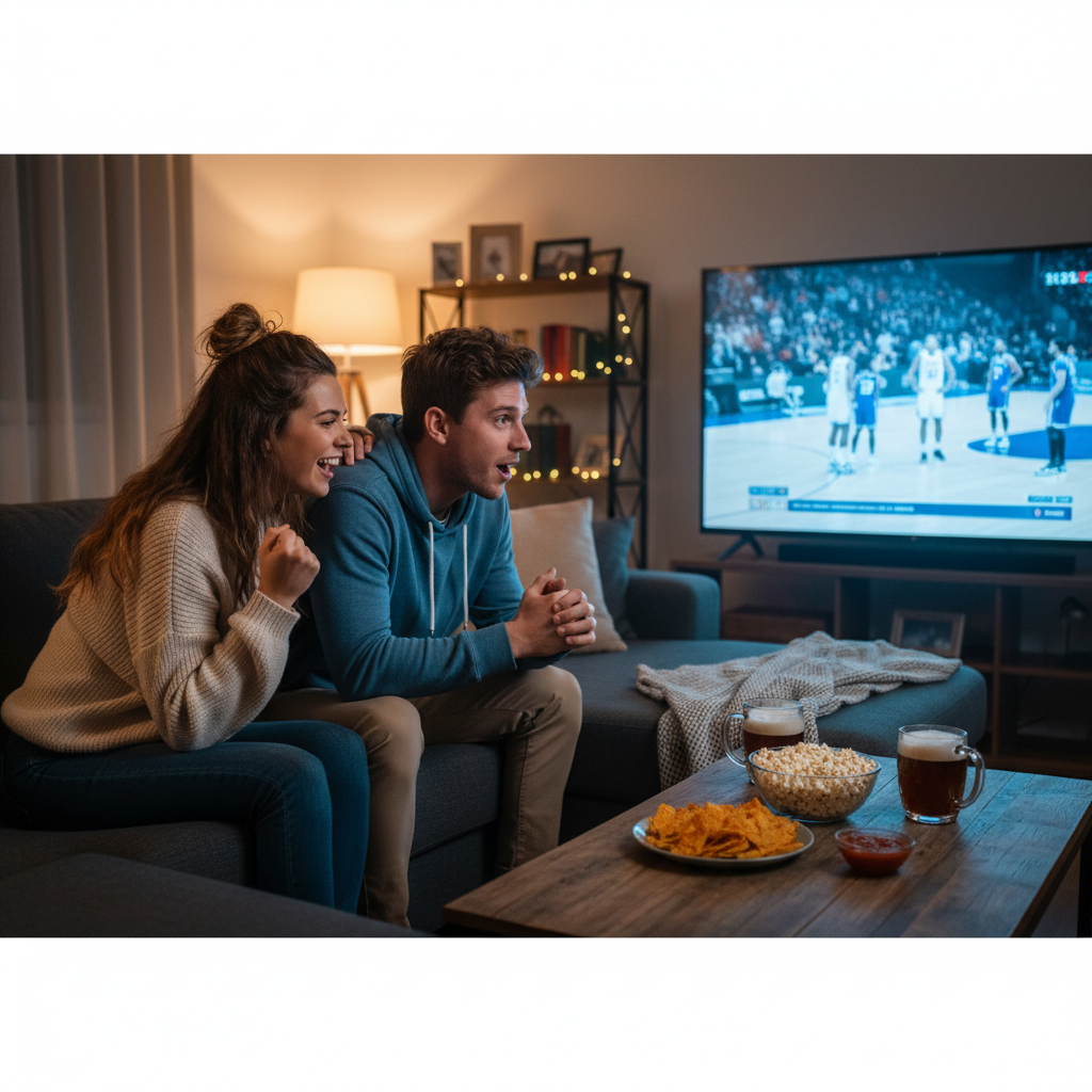 Couple enjoying live sports highlighting why IPTV subscription quality matters