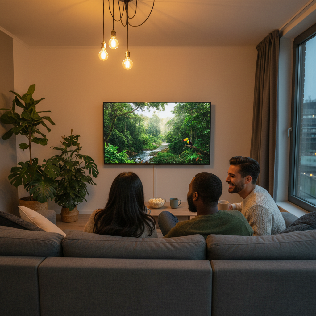 Friends enjoying high-quality M3U playlist streaming on a crystal-clear 4K TV