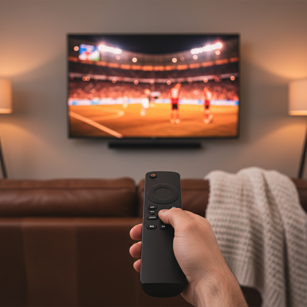 Person using remote to find a UFC PPV streaming alternative on TV