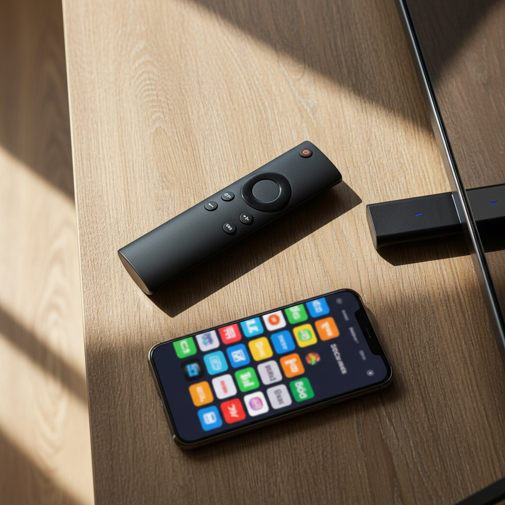 Streaming devices and remote showing an affordable way to watch TV at home.