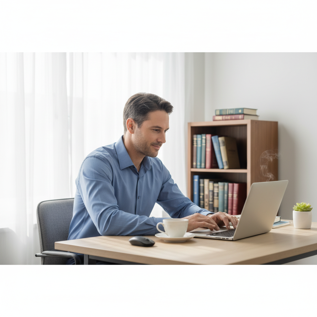 Man researching IPTV legal safety considerations on a laptop at home
