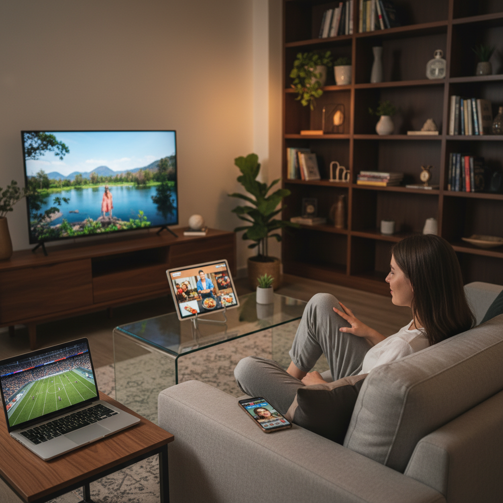 Multiple devices showing live TV streaming for IPTV and Sling TV compatibility