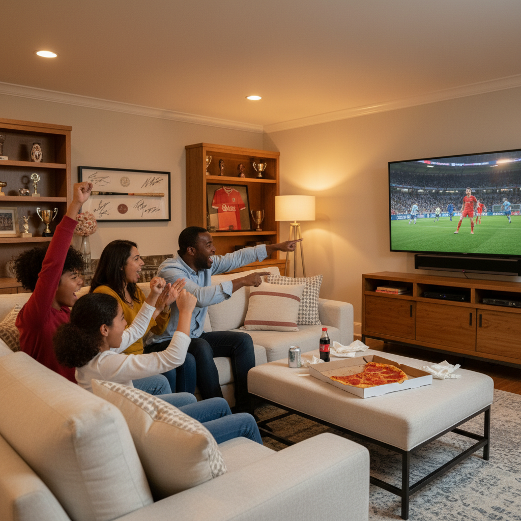Family watching live broadcast channels as the cheapest way to watch TV together.