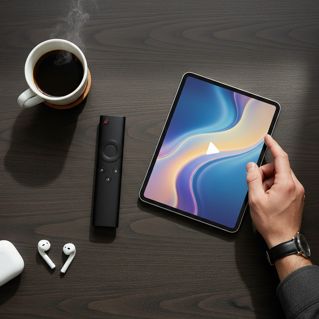 Person adjusting IPTV player settings on tablet for smoother streaming